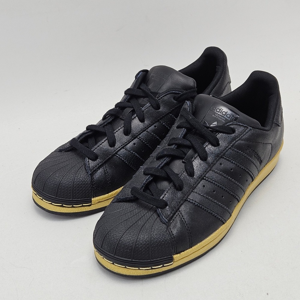 Adidas Superstar Black Leather Gold Midsole Shell Toe BB8134 Mens 7 Women 8.5